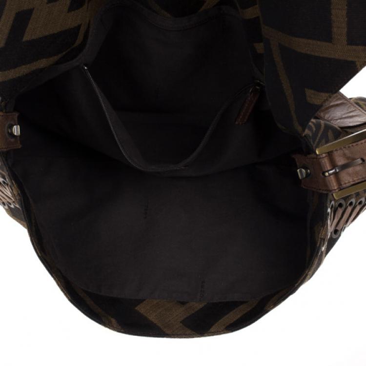 Pre Owned Fendi Brown Chain Zucca Baguette Flap Bag