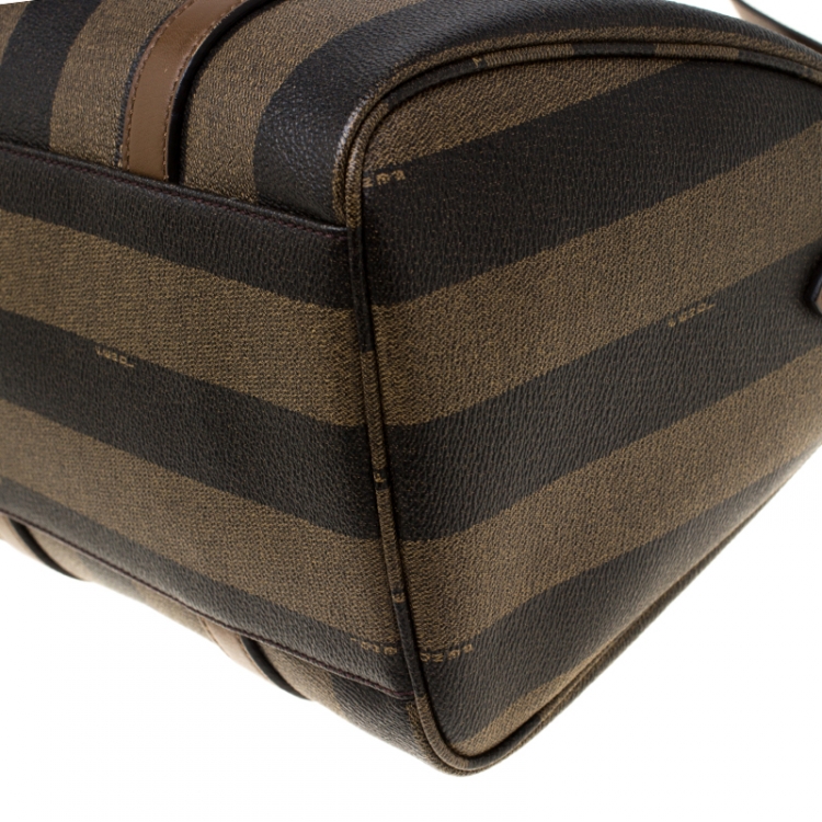 Pre Owned Fendi Tobacco Pequin Coated Canvas Bowler Bag