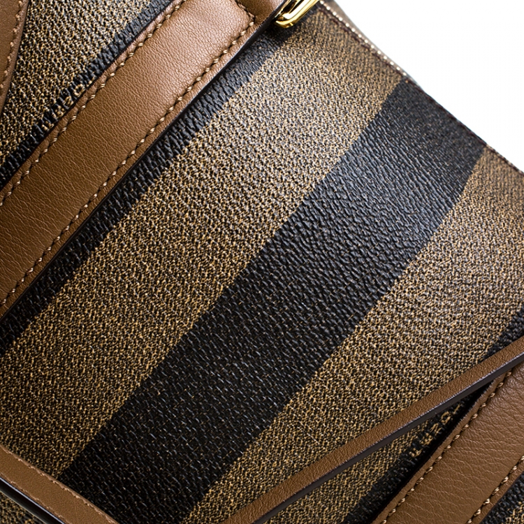 Pre Owned Fendi Tobacco Pequin Coated Canvas Bowler Bag