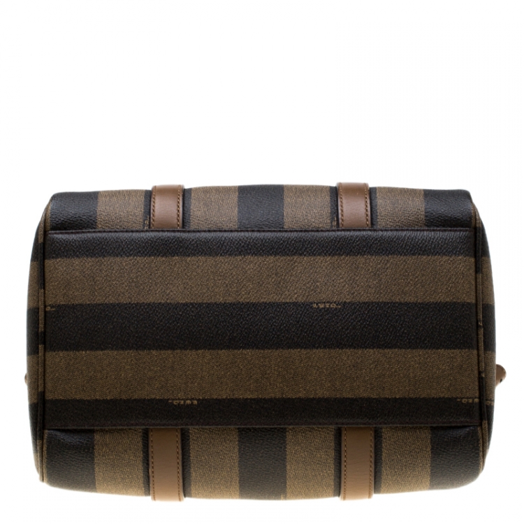 Pre Owned Fendi Tobacco Pequin Coated Canvas Bowler Bag