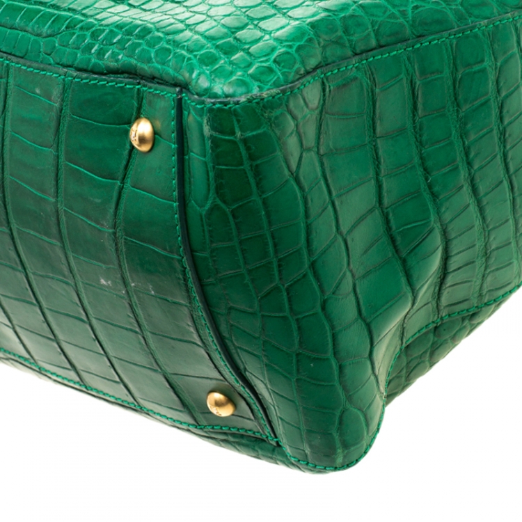 Pre Owned Fendi Green Crocodile Twins Shopper Tote