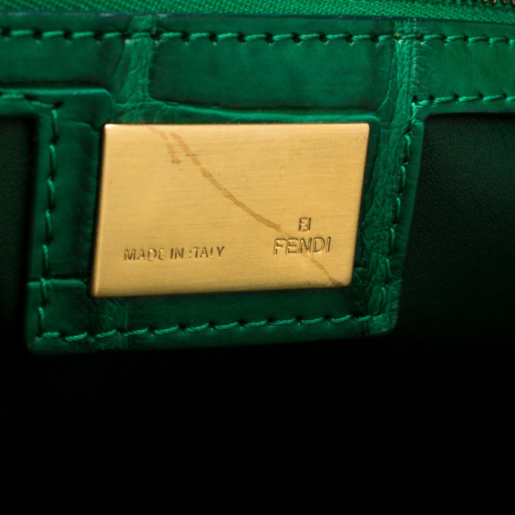 Pre Owned Fendi Green Crocodile Twins Shopper Tote