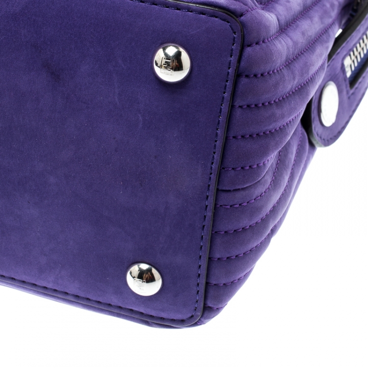 Pre Owned Fendi Purple Quilted Nubuck Leather Dotcom Click Shoulder Bag