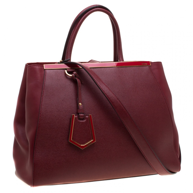 Pre Owned Fendi Red Leather Medium 2Jours Tote