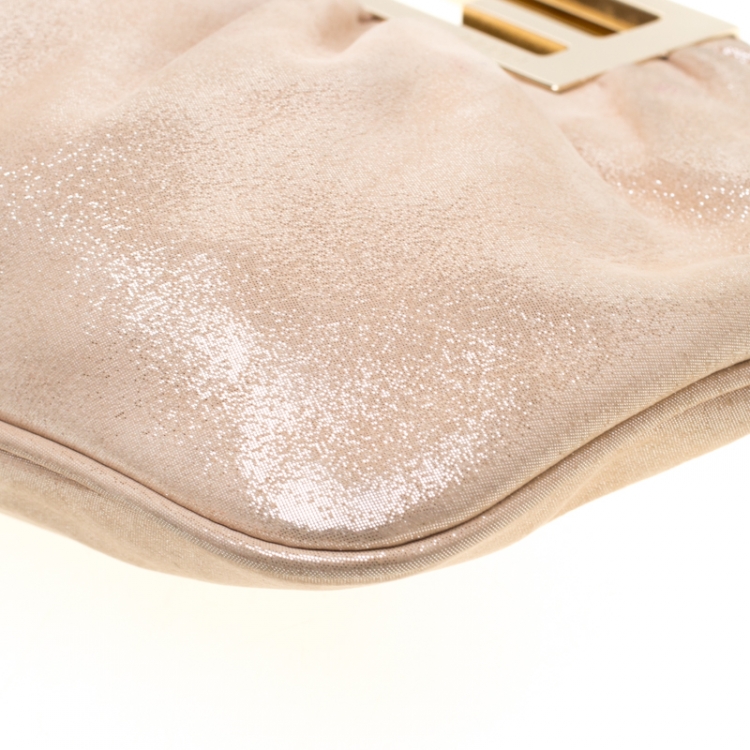Pre Owned Fendi Metallic Beige Leather Cutout Handle Clutch