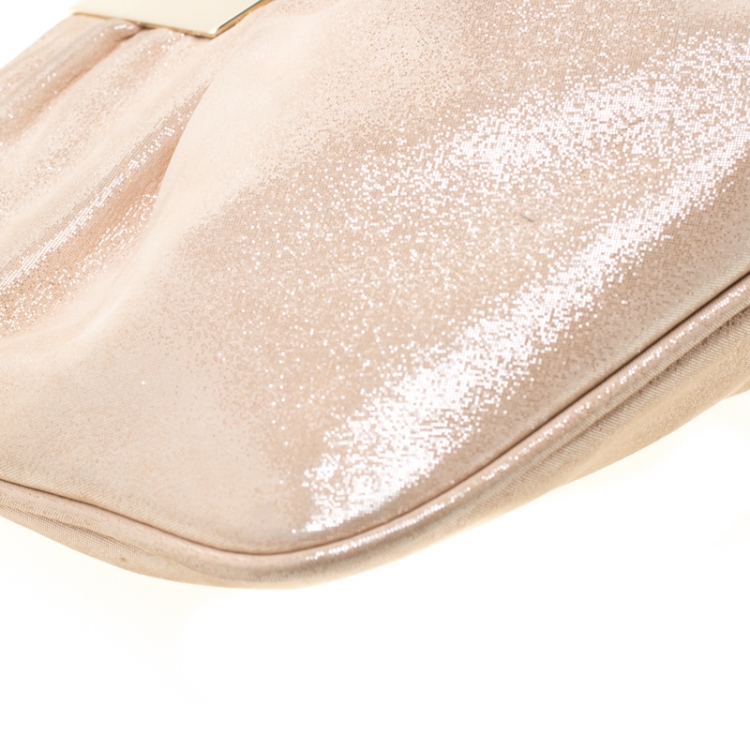 Pre Owned Fendi Metallic Beige Leather Cutout Handle Clutch