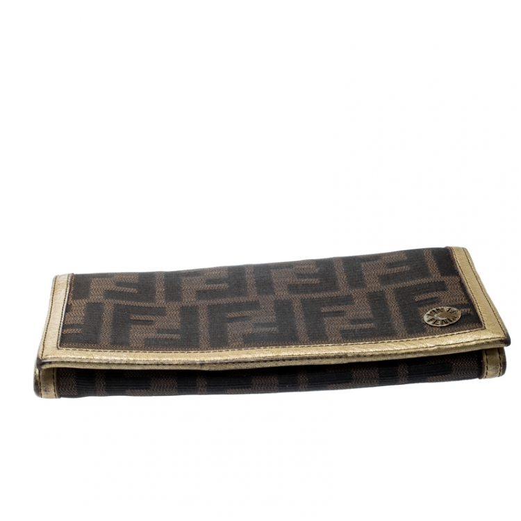 Pre Owned Fendi Tobacco Zucca Canvas and Leather Chef Continental Wallet