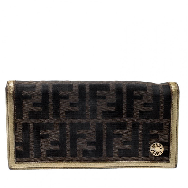 Pre Owned Fendi Tobacco Zucca Canvas and Leather Chef Continental Wallet
