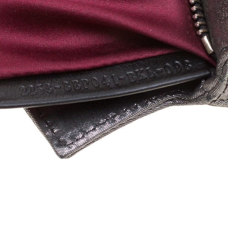 Pre Owned Fendi Grey Metallic Leather Cutout Handle Clutch