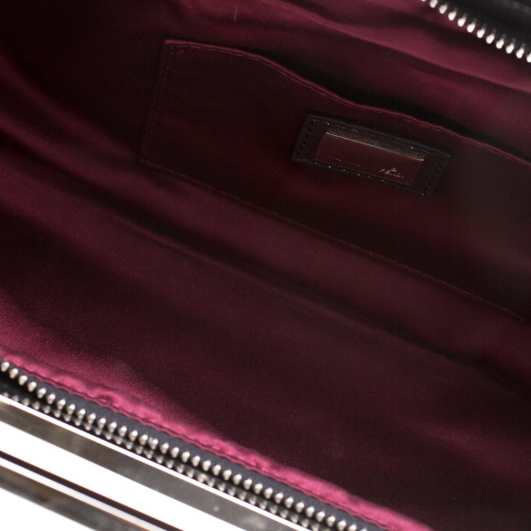 Pre Owned Fendi Grey Metallic Leather Cutout Handle Clutch