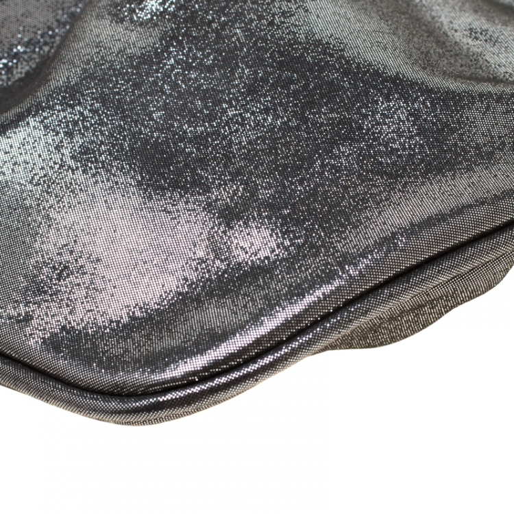 Pre Owned Fendi Grey Metallic Leather Cutout Handle Clutch