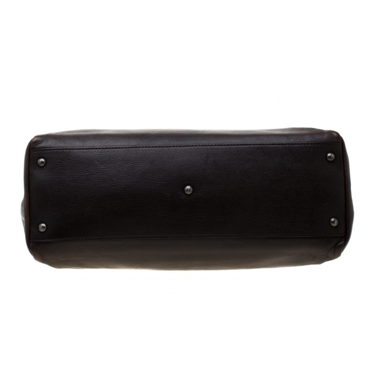 Pre Owned Fendi Dark Brown Leather Large Peekaboo Top Handle Bag