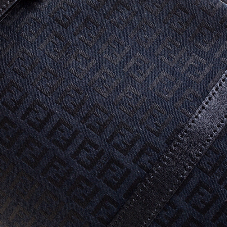 Pre Owned Fendi Black Zucchino Canvas and Leather Superstar Shopper Tote