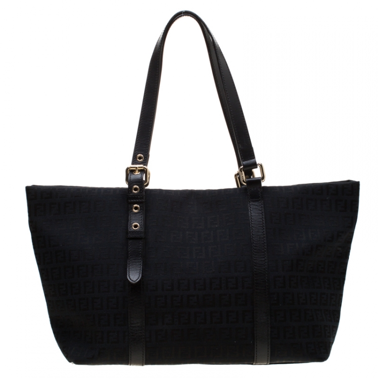 Pre Owned Fendi Black Zucchino Canvas and Leather Superstar Shopper Tote
