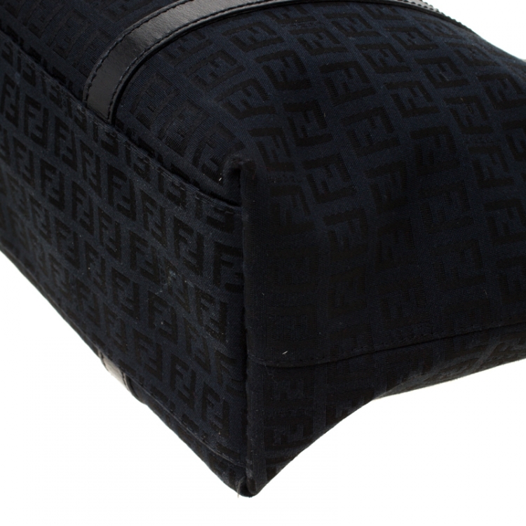 Pre Owned Fendi Black Zucchino Canvas and Leather Superstar Shopper Tote