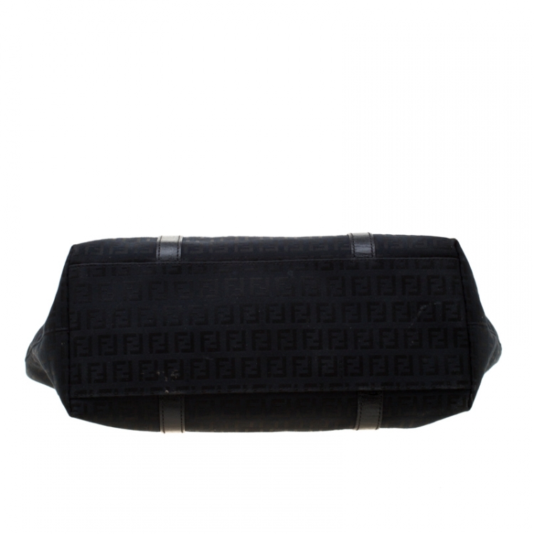 Pre Owned Fendi Black Zucchino Canvas and Leather Superstar Shopper Tote