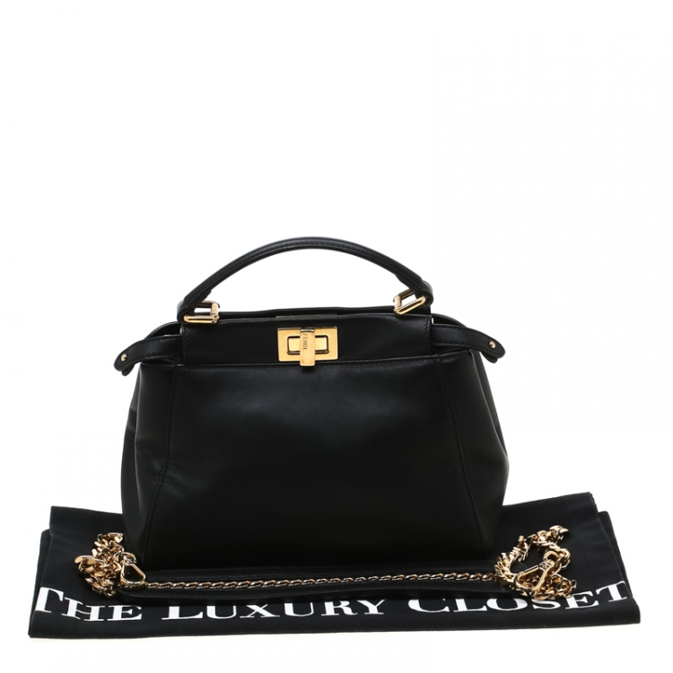 مملوكة مسبقًا Fendi Black Leather Mini Peekaboo Top Handle Bag