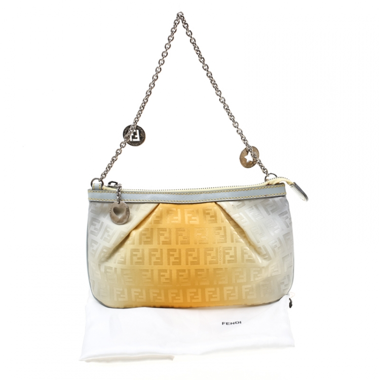 Pre Owned Fendi Yellow Ombre Zucchino Canvas Pochette Bag