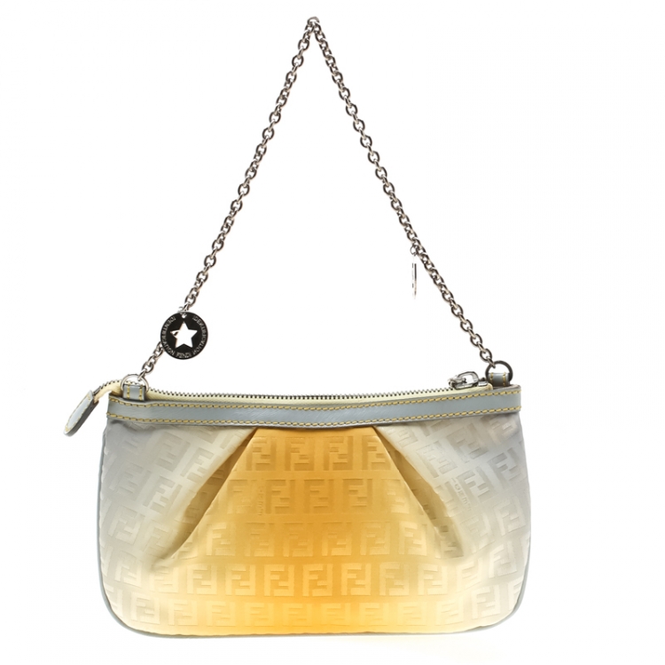 Pre Owned Fendi Yellow Ombre Zucchino Canvas Pochette Bag