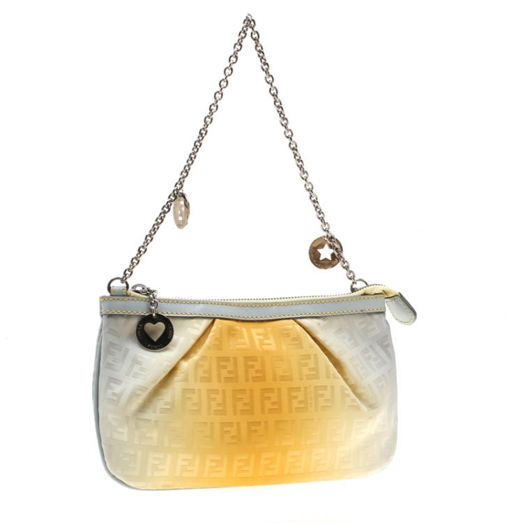 Pre Owned Fendi Yellow Ombre Zucchino Canvas Pochette Bag