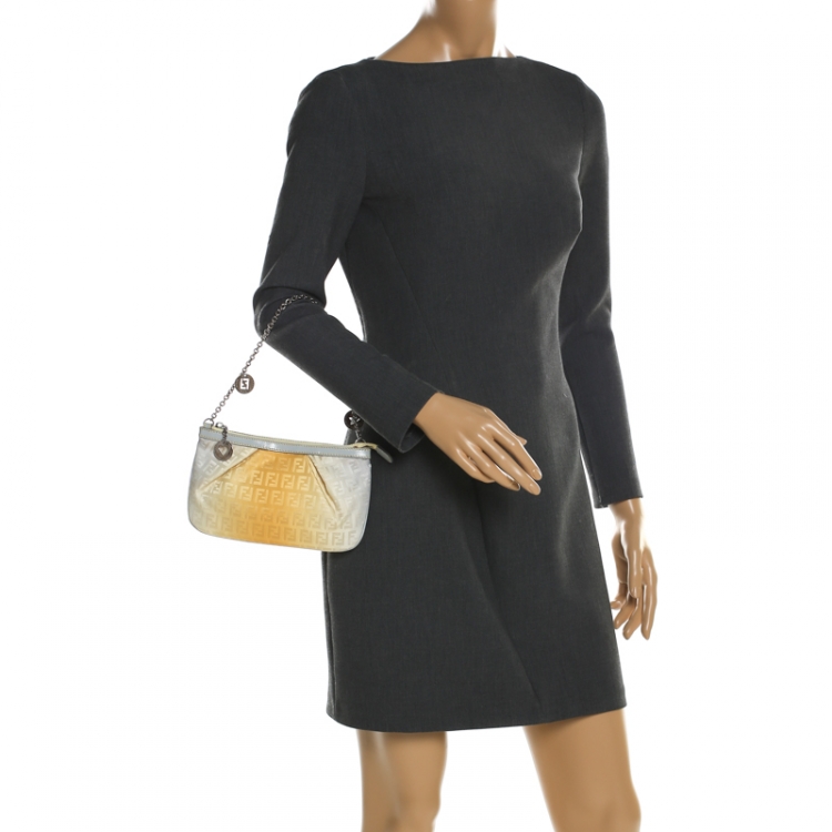 Pre Owned Fendi Yellow Ombre Zucchino Canvas Pochette Bag