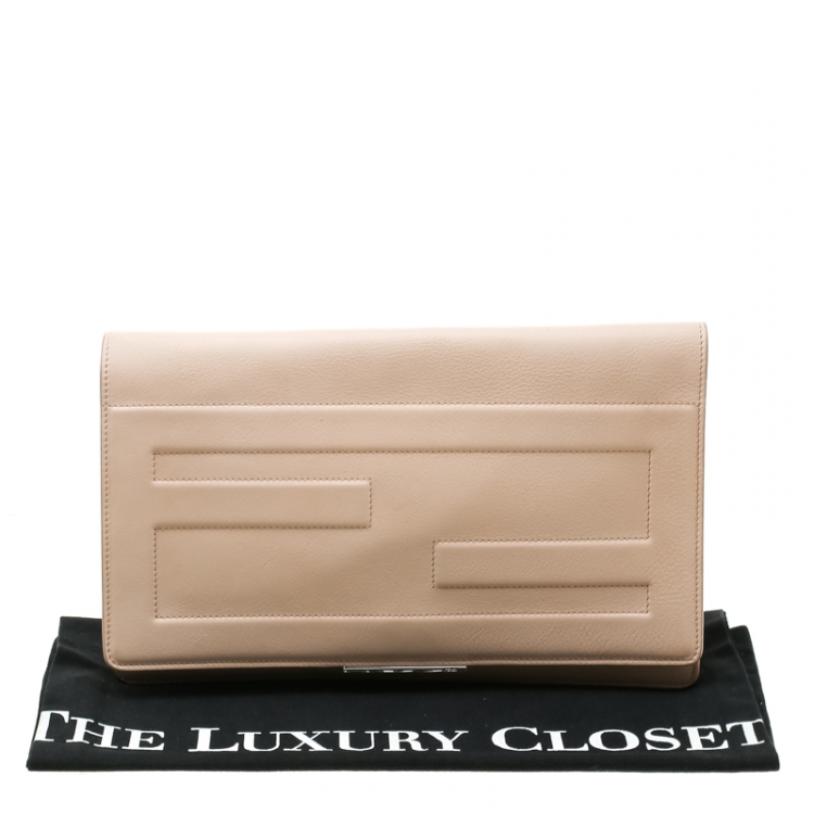 Pre Owned Fendi Beige Leather Tube Macro Clutch