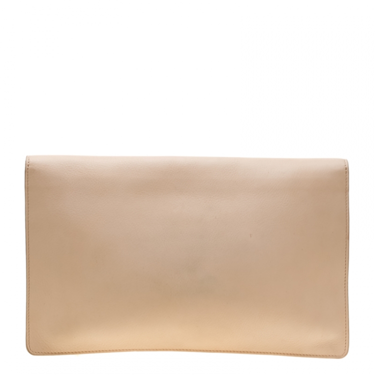 Pre Owned Fendi Beige Leather Tube Macro Clutch
