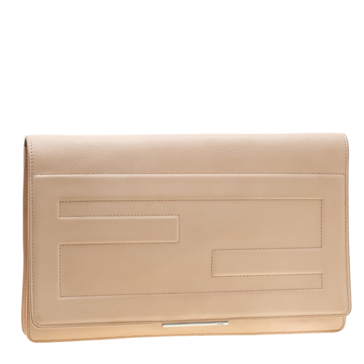 Pre Owned Fendi Beige Leather Tube Macro Clutch