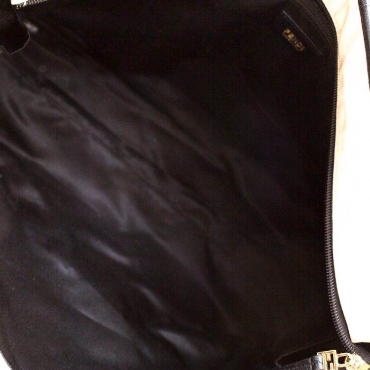 مملوكة مسبقًا Fendi Cream/Black Quilted Zucca Nylon Roll Large Shopper Tote