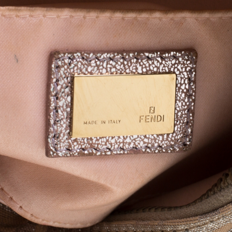 Pre Owned Fendi Metallic Zucchino Canvas and Leather Mini Boston Bag