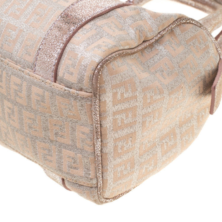 Pre Owned Fendi Metallic Zucchino Canvas and Leather Mini Boston Bag