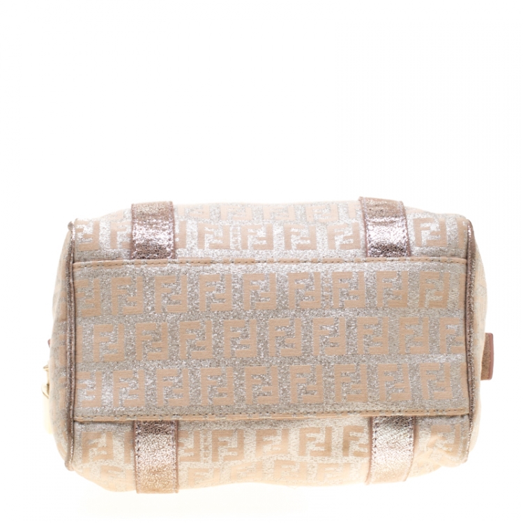 Pre Owned Fendi Metallic Zucchino Canvas and Leather Mini Boston Bag