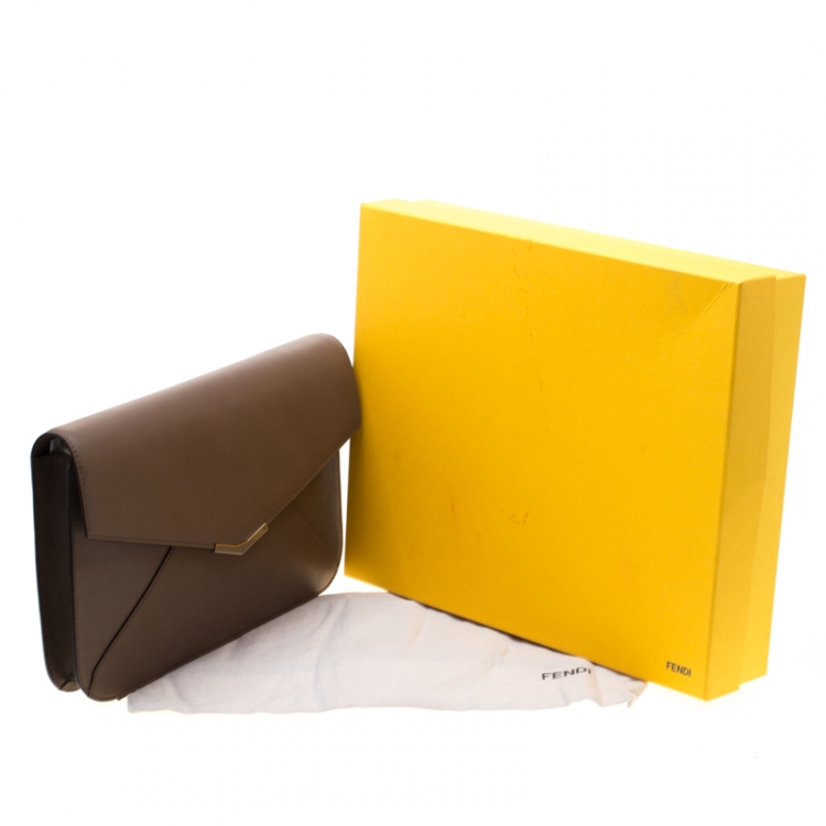 Pre Owned Fendi Brown Leather Geometric Envelope Clutch