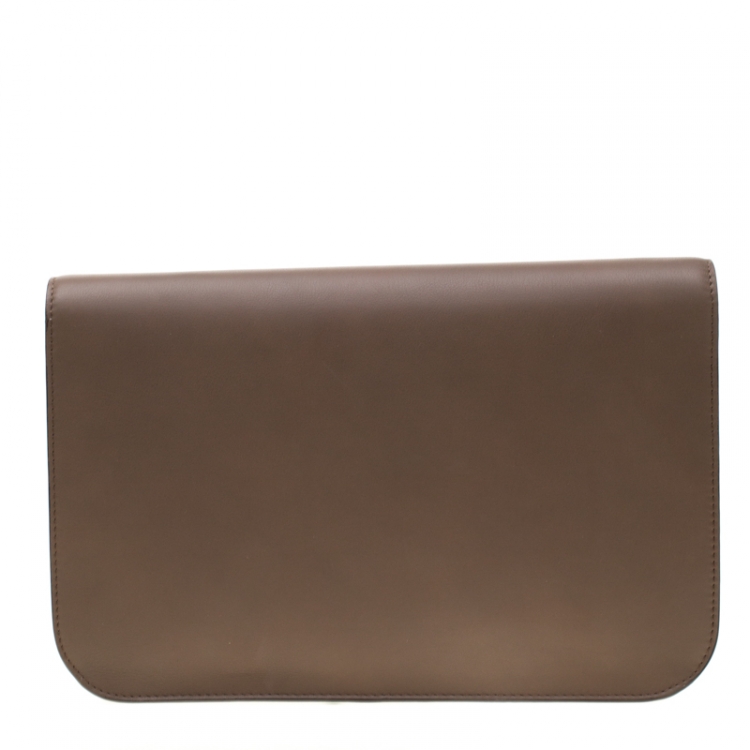 Pre Owned Fendi Brown Leather Geometric Envelope Clutch