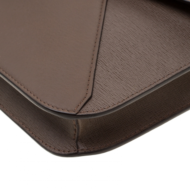 Pre Owned Fendi Brown Leather Geometric Envelope Clutch