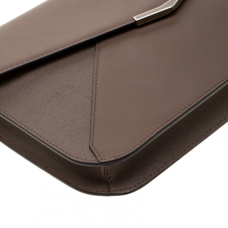 Pre Owned Fendi Brown Leather Geometric Envelope Clutch