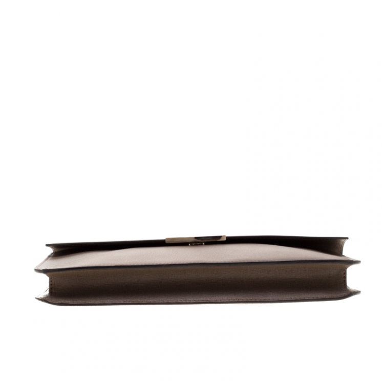 Pre Owned Fendi Brown Leather Geometric Envelope Clutch