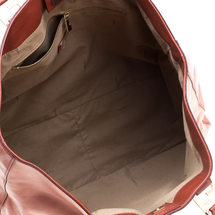 Pre Owned Fendi Rust Leather Twins Shopper Tote