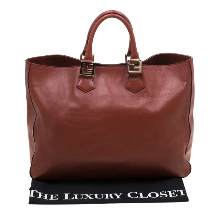 Pre Owned Fendi Rust Leather Twins Shopper Tote