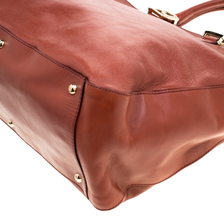 Pre Owned Fendi Rust Leather Twins Shopper Tote