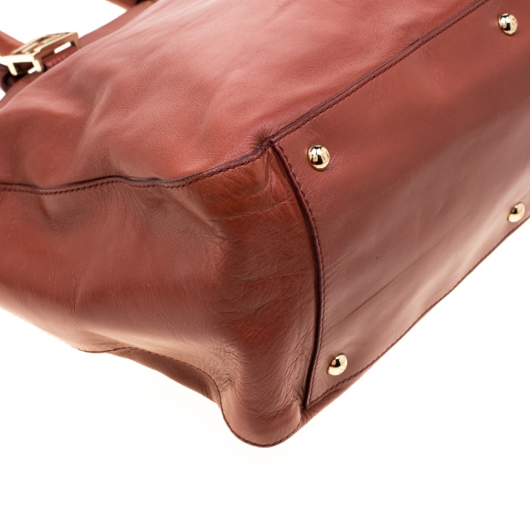 Pre Owned Fendi Rust Leather Twins Shopper Tote
