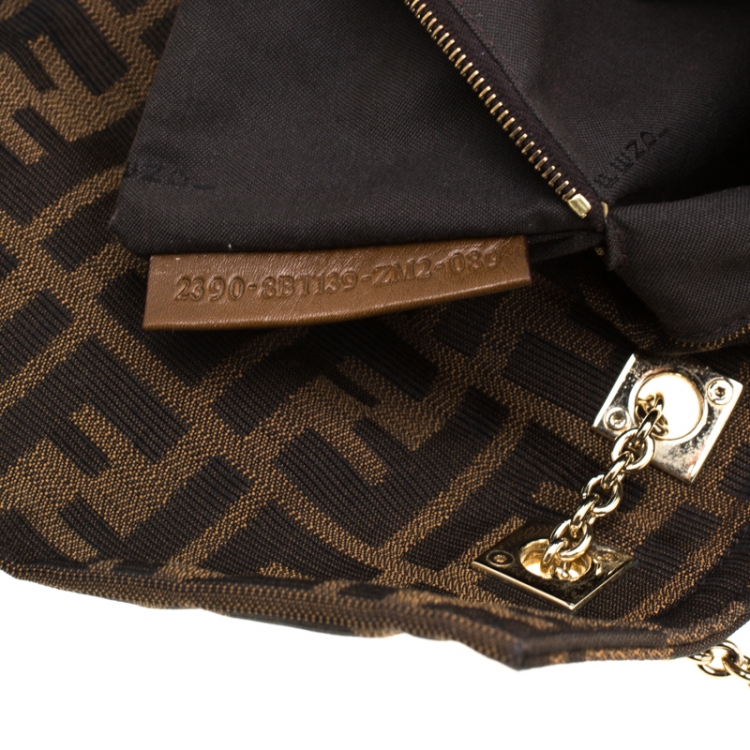 Pre Owned Fendi Brown Zucca Canvas and Leather Baguette Chain Shoulder Bag