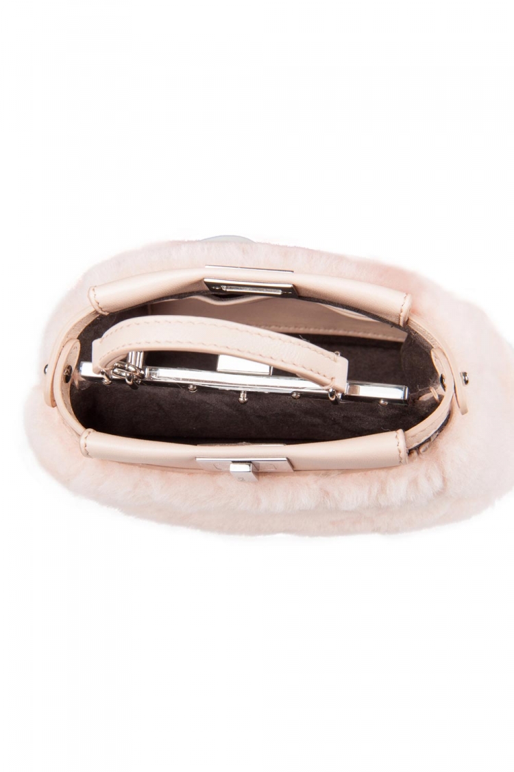 Pre Owned Fendi Peach Sherling Micro Peekaboo Crossbody Bag