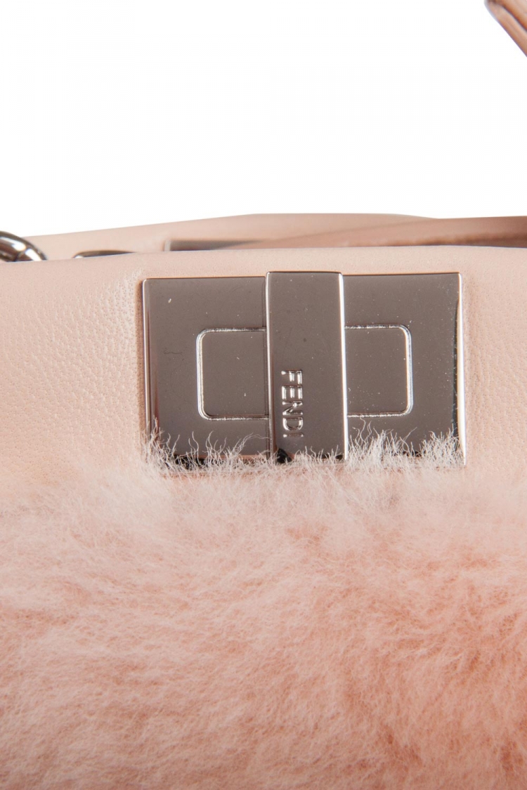 Pre Owned Fendi Peach Sherling Micro Peekaboo Crossbody Bag