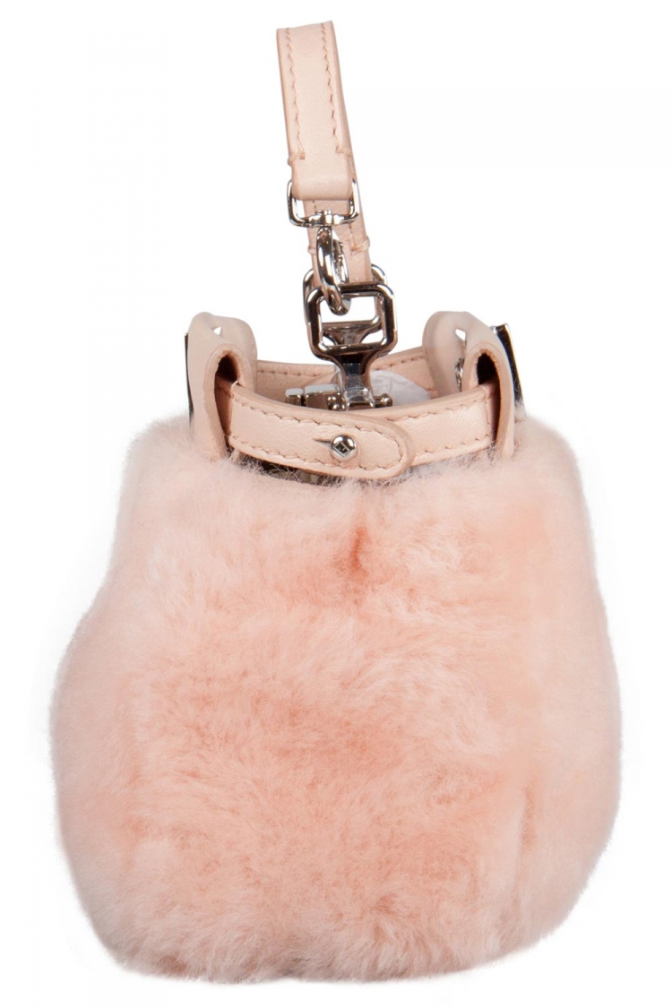 Pre Owned Fendi Peach Sherling Micro Peekaboo Crossbody Bag