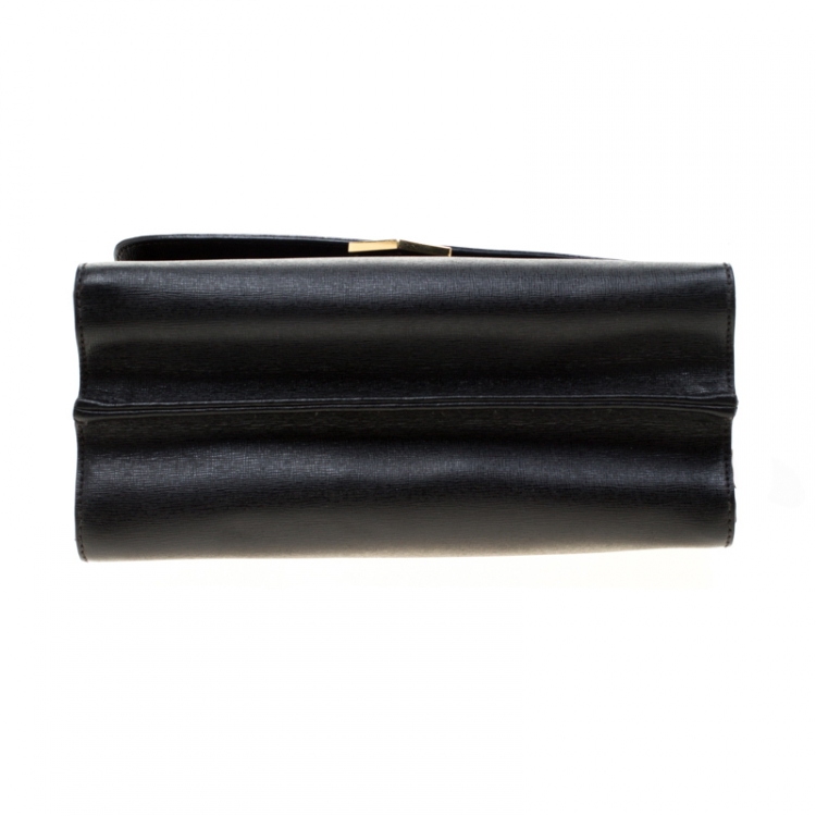 Pre Owned Fendi Black Textured Leather Small Demi Jour Top Handle Bag