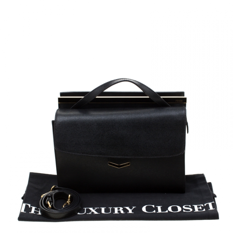 Pre Owned Fendi Black Textured Leather Small Demi Jour Top Handle Bag