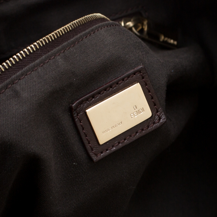 Pre Owned Fendi Dark Brown Leather Twins Shopper Tote