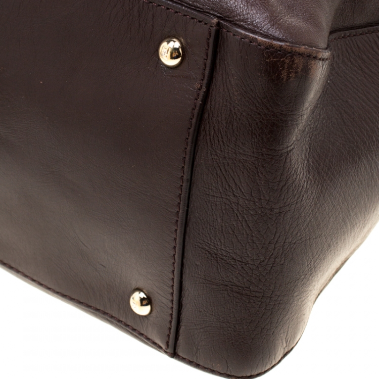 Pre Owned Fendi Dark Brown Leather Twins Shopper Tote