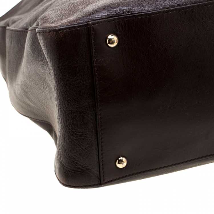 Pre Owned Fendi Dark Brown Leather Twins Shopper Tote